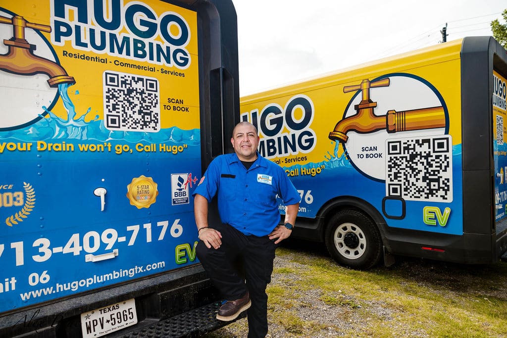 Hugo Plumbing technician with the Hugo Plumbing fleet